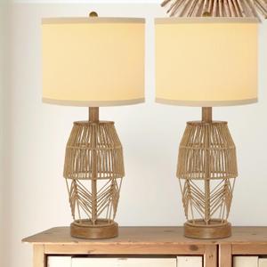 21" Boho Lamps Set of 2 for Bedroom Farmhouse Table Lamps for Living Room Rattan Wicker Rustic Bedside Lamps for Nightstand Vintage Desk Lamp for Home Office End Table Brown (2 Pack)