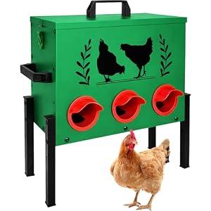 No Waste Automatic Chicken Feeder (30 LB), Rodent Resistant Metal Poultry Feeder with Locking Lid, Adjustable Stand & 6 Ports, Heavy Duty Weatherproof Feed Box for Hens, Ducks