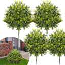 CroBlissful 4 Pack Artificial Boxwood Topiary Ball 24'' Faux Boxwood Tree with Ground Spike UV Resistant Evergreen Bush Fake Outdoor Plants for Front Door Porch Garden Yard Wedding Indoor Decor