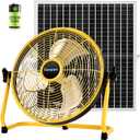 Fanspex 12" Solar Rechargeable Floor Fan for Outdoor, Large Battery Operated Fan with 35W Solar Panel Powered for Patio Gazebo Camping, 360 Tilt
