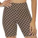 WSPLYSPJY High Waist Biker Yoga Shorts for Women's Black and White Checkered Athletic Running Workout (XS)