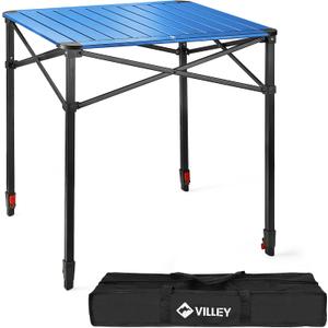 VILLEY Folding Camping Square Table with Carry Bag, Lightweight Aluminum Adjustable Square Table for Outdoor, Camping, Picnic, Backyards, BBQ, Large