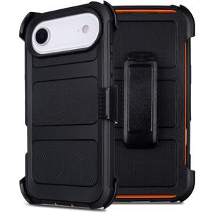 for Defender Phone Case iPhone 17 Air Case with Belt Clip, for Shockproof iPhone 17Air PhoneCase Rugged, 2 Layers of Sturdy for Heavy Duty, Military-Grade Cover for iPhone17Air Cases Black & Orange