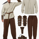 Halloween Renaissance Costume Men, Medieval Costume Men Renaissance Outfit Viking Shirt Pants Belt Accessories M