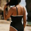 Vintage One Piece Swimsuit for Women Tummy Control Black (L)