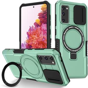 Phone Case for Samsung S20 FE 5G with Ring Holder Magnetic Black, Camera Lens Protector Cover for Samsung Galaxy S20 FE Case Shockproof Anti-Slip Slim (Green)