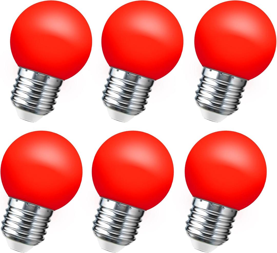 LED Red Light Bulb 15W Equivalent, 1W LED Colored Night Lights, G45 Christmas Globe Light Bulbs, Mini Edison E26 Base Bulb for Vanity Bulbs, Porch, Holiday String Fairy Mood Lights Decor, 6 Pack