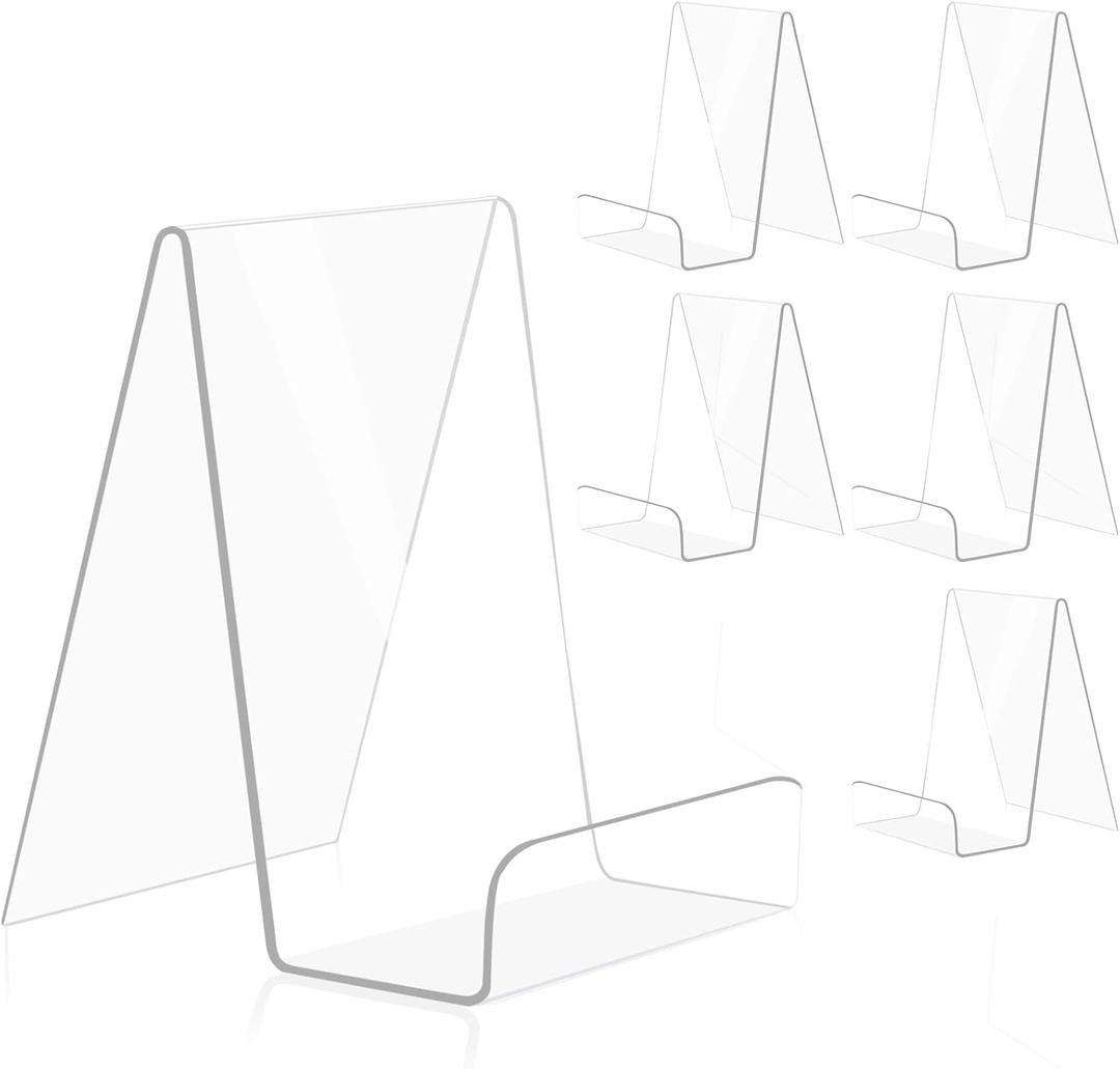 6 Pack Acrylic Book Stand Clear Book Display Easel Holder for Displaying Tablets Newspaper Magazines Notebooks Textbooks CDs (Clear 2mm/Thick)