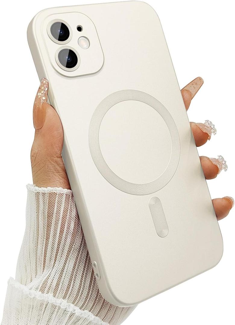 Magnetic Case for iPhone 12 Phone Case for Women/Men, Shockproof Matte Luxury Soft Metallic Luster Design with Camera Lens Protector, Compatible with Magsafe Case for iPhone 12 6.1"-White