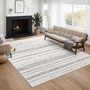 Moroccan 5'x7' Area Rug: Soft Ultra Thin Machine Washable Farmhouse Area Rugs for Living Room Non-Slip Neutral Modern Geometric Indoor Floor Carpet for Bedroom Under Dinning Table Grey