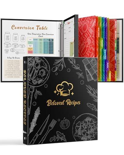 Recipe Binder 8.5"x11" 3 Ring Set, Waterproof Full Recipe Book Binder with Plastic Sleeves, Recipes, Dividers & Labels, Blank Recipe Card Book to Write in Your Own Recipes