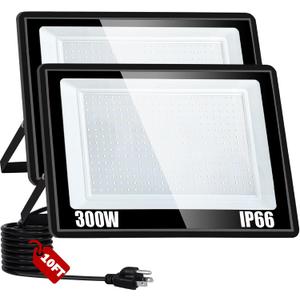 300W LED Flood Light, 36000LM Floodlight with Plug,IP66 Waterproof Outdoor Lights, 5000K Daylight White Security Lights,Outdoor Floodlight for Yard Stadium Garden, 2 Pack