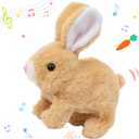 Hopearl Hopping Rabbit Interactive Electronic Pet Plush Bunny Toy with Sounds and Movements Animated Walking Wiggle Ears Twitch Nose Gift for Toddlers Birthday, Brown, 7''