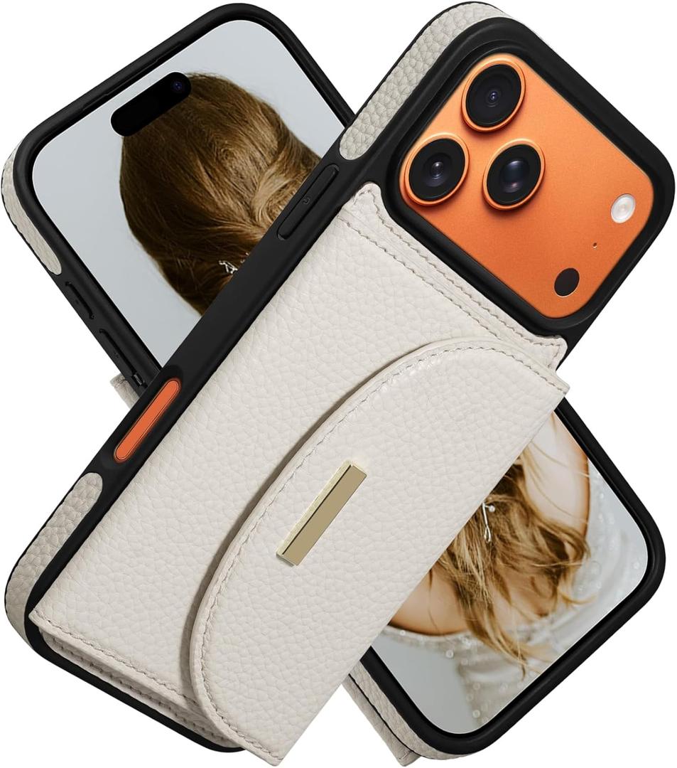 Keallce Wallet Case for iPhone 17 Pro Max 6.9'', Flip Case with RFID Blocking Card Holder Slots Kickstand, PU Leather Protective Folio Cover for Women, Beige