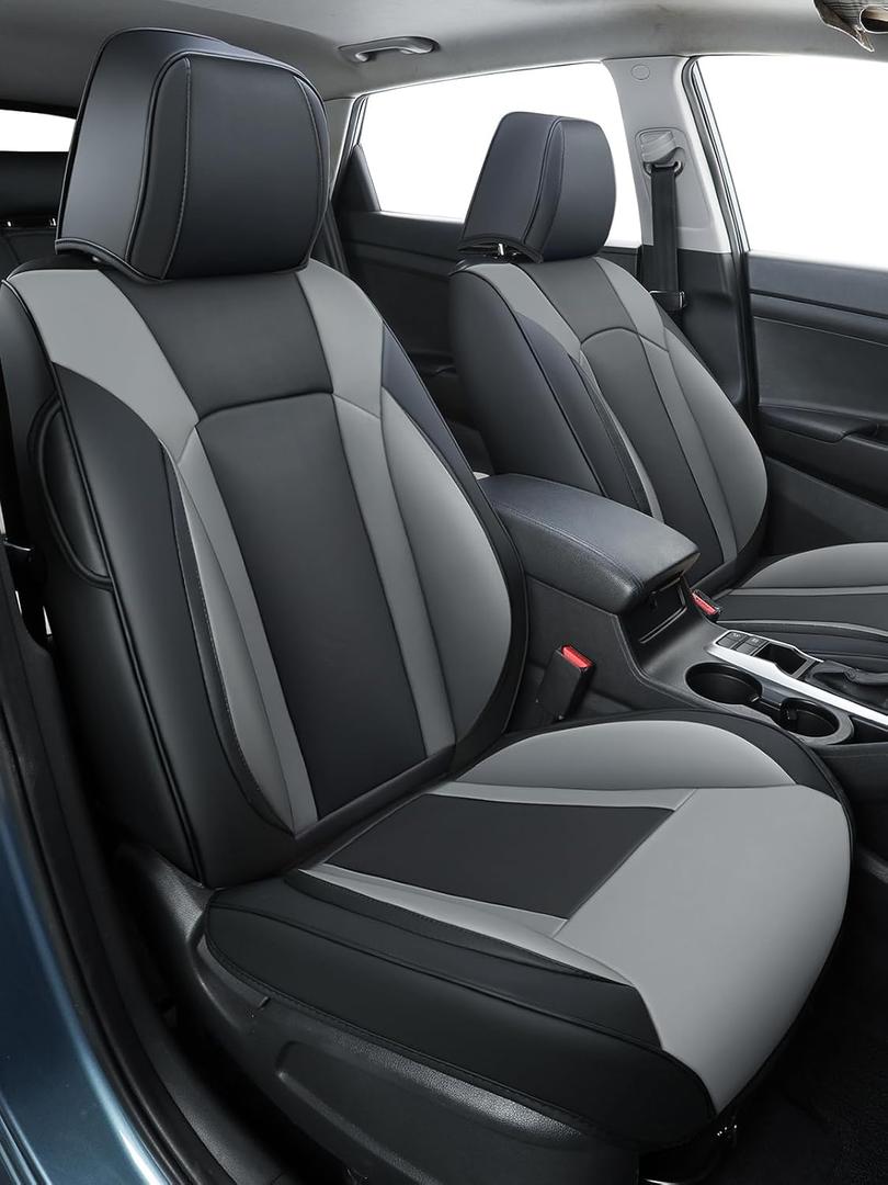 FREESOO Car Seat Covers Full Set - Faux Leather Universal Automotive Seat Covers Car Seat Cover Protectors Universal Fit for Most 5 Seats Cars Sedans Trucks SUVs with Breathable Waterproof BlackGrey (BlackGray)