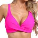 Womens Underwire Push Up Bikini Top Adjustable Wide Straps Cropped Tankini Swimsuit Top Only (Pink, L)