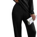 SHEWIN Women's Pajama Sets Long Sleeve Short Sleeve 2 Piece Lounge Sets Ribbed Knit Sweater Sleepwear (X-Large)