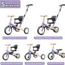 newyoo Toddler Tricycle with Push Handle for 1-3 Year Old, Toddler Bike, Birthday Toy for Boys and Girls, 5 in 1 Kids Trike, Balance Bike with Backrest and Safety Belt, Purple, TR007, Large