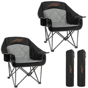 FAIR WIND 2 Pack Oversized Padded Camping Chair Heavy Duty Quad Fold Arm Chair Portable for Outdoor - Support 500LBS, Black