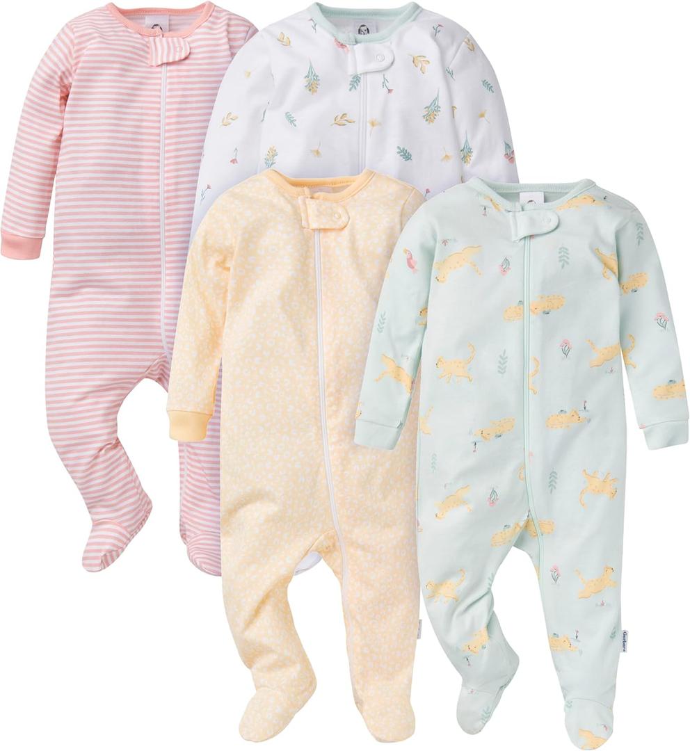 Gerber Baby-Girls 4 Pack Sleep 'N Play Footie (3-6 Months, Leopard)