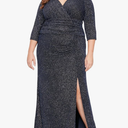 S.L. Fashions Women's Long Metallic Side Ruched Dress with Slit (Plus Size)