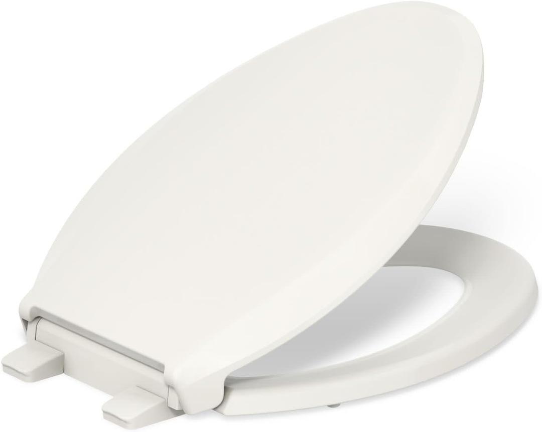 KOHLER 4636-RL-96 Cachet ReadyLatch Elongated Toilet Seat Slow Close Soft Close, Toilet Seat Quiet Lid, Contoured Grip-Tight Bumpers Installation Hardware, Apartment Essentials, Biscuit