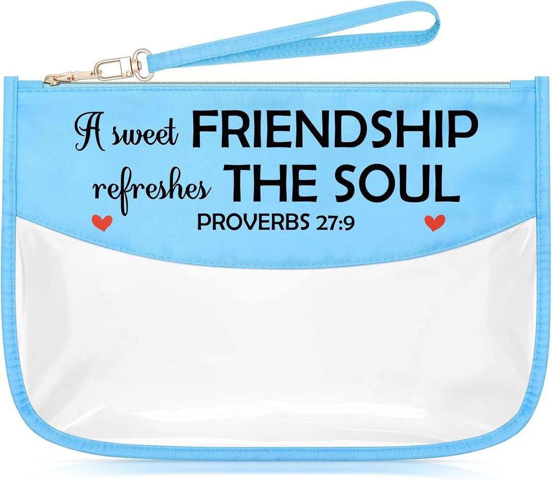 Friendship Christian Gifts for Women Proverbs 27 9 Blue Makeup Bags with Zipper Friend Birthday Gifts for Her Friendship Inspirational Gifts Cosmetic Travel Bag Organizer Bible Verse Gifts for Girls