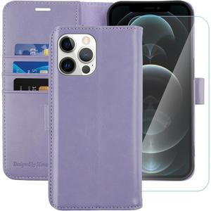 MONASAY Wallet Case Compatible for iPhone 11 Pro, 5.8-inch, [Glass Screen Protector Included] [RFID Blocking] Flip Folio Leather Cell Phone Cover with Credit Card Holder, Lavenders