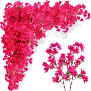 16 Pack Artificial Bougainvillea Floral 38" Silk Long Stem Bougainvillea Plants Hanging Table Centerpiece for Home Wedding Indoor Outdoor Decorations (Rose Red)