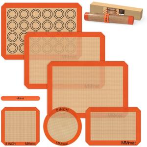 MMmat Silicone Baking Mats - Best German Silicone, Non Slip Baking Sheet, Non Stick Reusable Silicone Mats For Baking, Food Grade Oven Liner, Counter Mat, Set Of 6