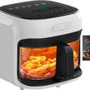 BOSWELL Glass Air Fryer, 7.5QT with Transparent Fry Bowl, Circulating Heating, Temperature Control, Air Fryer Roast, Dishwasher Safe (white)