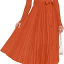 ZESICA Women's Fall Long Sleeve Midi Dress Casual Crewneck Knit Belted Pleated A Line Flowy Party Dresses (Medium)