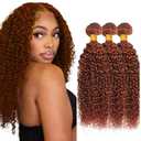 Color #33 Bundles Human Hair Copper Red Kinky Curly Human Hair Bundles 22 24 26 Inch Unprocessed Brazilian Virgin Human Hair Bundles Reddish Brown Bundles No Tangle Hair Extensions