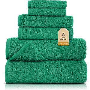 EcoNour Luxury 6-Piece Cotton Towel Set | 100% Green Turkish Cotton Towels for Bathroom, Spa, Gym & Hotel | Includes 2 Bath Towels, 2 Hand Towels, 2 Wash Cloths | Soft, Quick Dry & Highly Absorbent