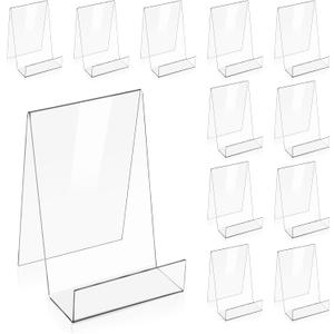12 Pack Clear Display Stand, 5.7 x 4 Inch Acrylic Book Display Stand Tablet Holder Easel Holder for Displaying Pictures, Books, Albums, Music Sheets, Notebooks, Artworks, Cds, Large