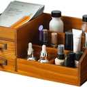 Wooden Farmhouse Makeup Vanity Tray - Rustic Skincare & Perfume Organizer - Bathroom Countertop Storage Box