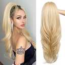SEIKEA Versatile Drawstring Ponytail Extension, 26" Long Wavy Multi Layered Clip in Ponytail Hair Extensions Stand Up High Fake Pony Tail Soft Natural Synthetic Hairpiece Lightest Golden Blonde