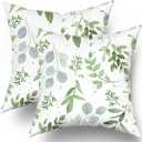 Sweetshow Sage Green Pillow Covers 12x12 Inch Spring Watercolor Eucalyptus Floral Pillowcase Set of 2 Leaf Print Throw Pillow Covers Soft Cotton Square Cushion for Home Couch Sofa Bedroom Livingroom