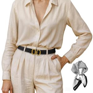 Women's Leather Belt for Jeans, Dress, Pants & Formal Outfits, Ladies Trendy Reversible Design Belt with Gold Buckle Size: Fit Waist Size 29"-34"