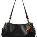 Shoulder Bag Medium Pu Leather Tote Bag For Women Trendy Designer Handbag With Cherry Pendant For Travel Work