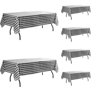 Vinyl Tablecloth with Flannel Backing-6 Pack Black & White 60x120 Inch Waterproof Plastic Table Cloth-Wipeable Heavy Duty Oilcloth Rectangle 8 Foot Protector for Picnic Party Camping Dining