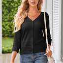 GRACE KARIN Women's 2025 Cropped Cardigan 3/4 Sleeve Lightweight Crochet Shrug Hollowed-Out Knit Sweater Tops (Black, S)