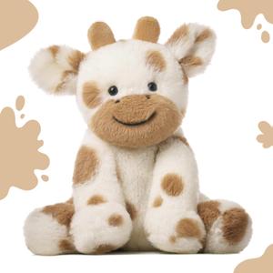 Hopearl Adorable Plush Cow Toy Floppy Dairy Cattle Soft Stuffed Animal Cute Birthday Gifts for Boys Girls Kids Toddlers, Light Brown, 9''