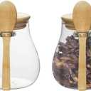 Glass Storage jars with Bamboo Lids and Spoon -16 oz Airtight Storage Containers Glass jar, Wide Mouth, Leak-Proof, Suitable for Coffee Beans, Tea Leaves, Grains, Dried Fruits (Small2PCS)