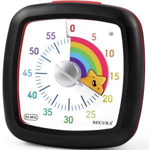 Secura 60-Minute Visual Timer, Silent Study Timer for Kids and Adults, Time Clocks, Time Management Countdown Timer for Teaching (Black & Star)