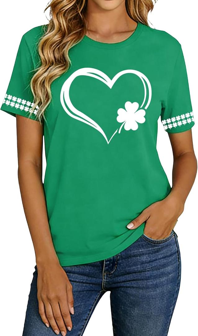 St. Patricks Day Shirt for Women: St Paddy's Clover Shamrock Tee Irish Lucky Short Sleeve T-Shirts Tops