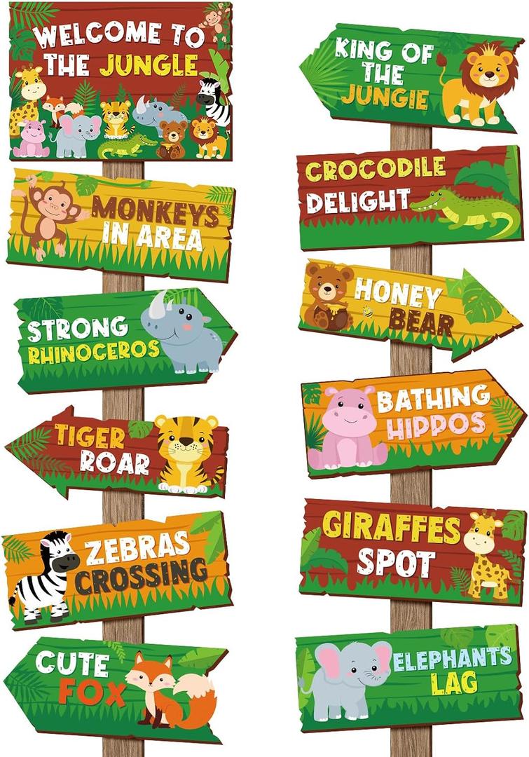 3 x 24 Pieces Safari Party Sign for Welcome to Jungle Safari Theme Party Decorations Wild Animal Directional Signs for Zoo Animal Theme Birthday Party Carnival Party Supplies, 7.87 x 11.02 inches