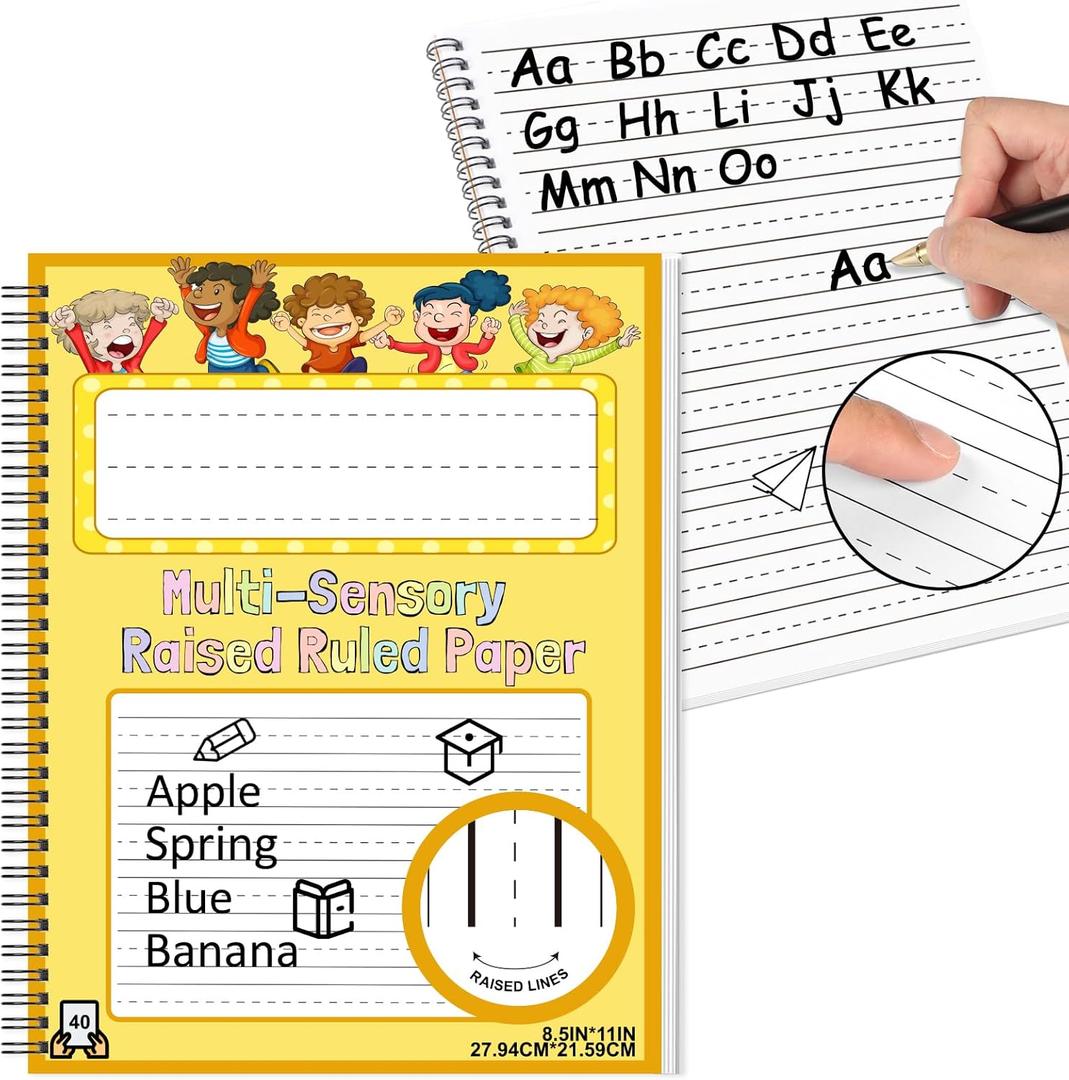 Raised Ruled Book Handwriting Paper 8.5x11 Primary Writing Paper for Kids with ADHD 0.63 Spacing Multi-Sensory Ruled Handwriting Tablet Dysgraphia Pad for Kindergarten Lower Grade Children1
