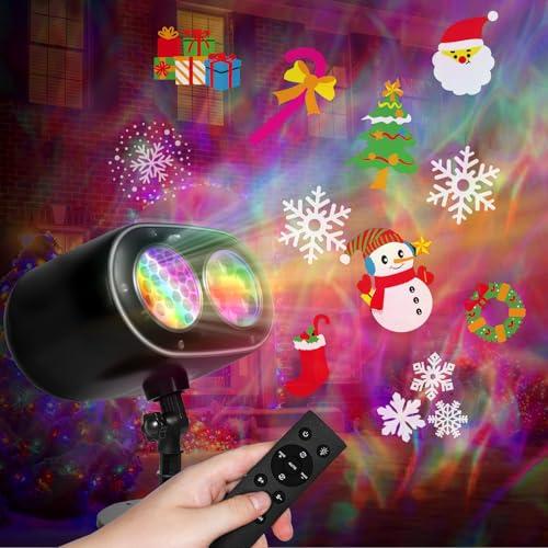 Christmas Projector Lights Outdoor, 2025 Upgrade Brighter Holiday Projector Light with 19 HD Effects (3D Ocean Wave & Patterns) Christmas Decorations Waterproof/Remote/Timer for House Party Light Show