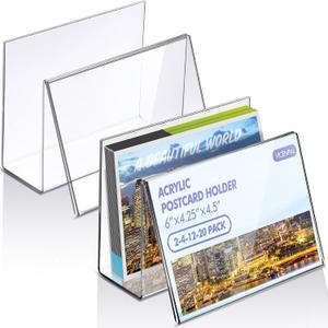 Vicenpal Clear Acrylic Postcard Holder Business Card Holder Greeting Card Display Clear Business Card Stand Rack for Index Card Organizer Desk Table Home Office School, 6 x 4.25 x 4.5 Inches (2 Pcs)